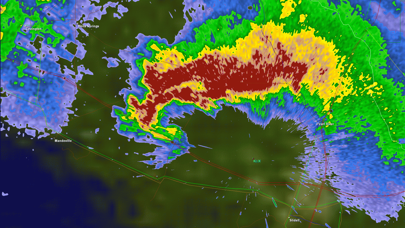 KLIX reflectivity for Lacombe, LA tornado of 3/9/2011