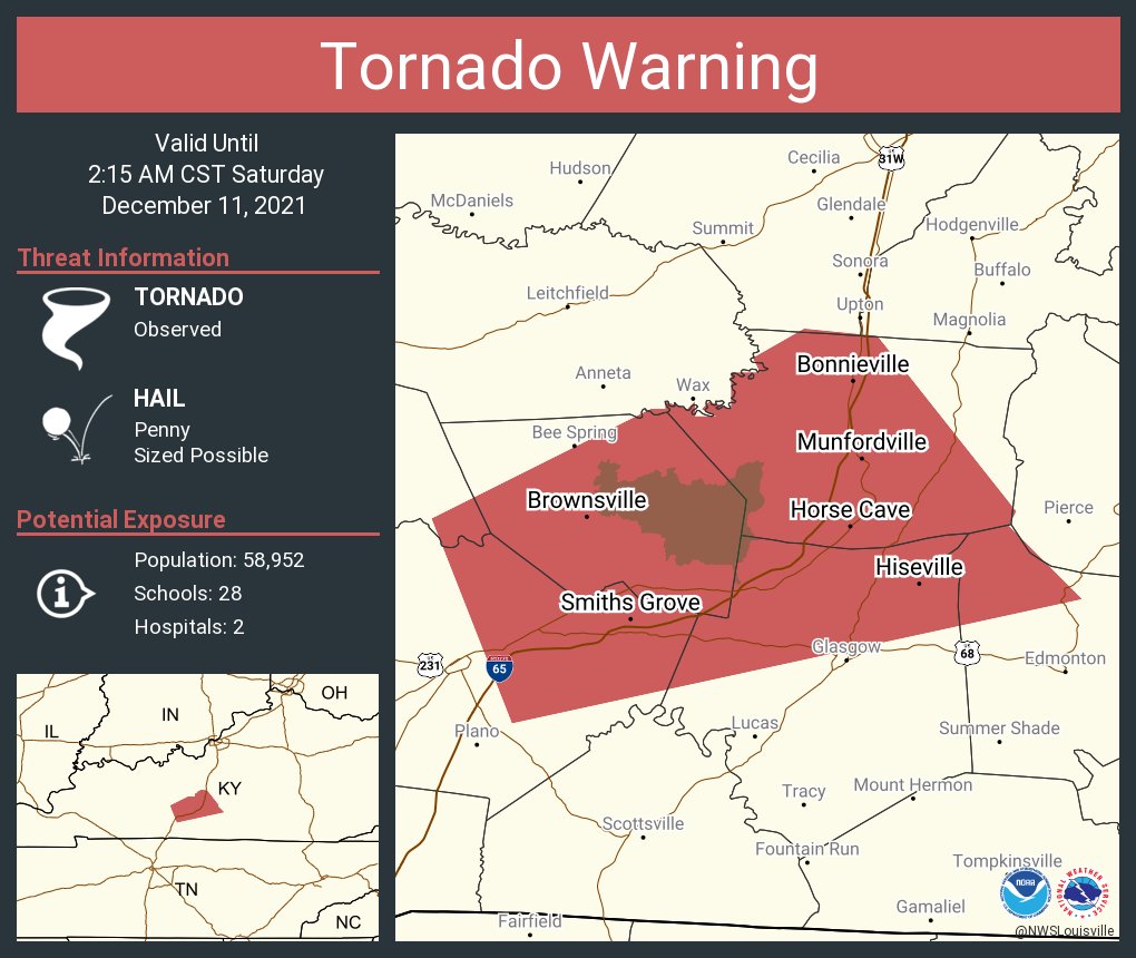 Tornado Warning for Warren, Butler, Edmonson, Barren, Hart, and Metcalfe counties
