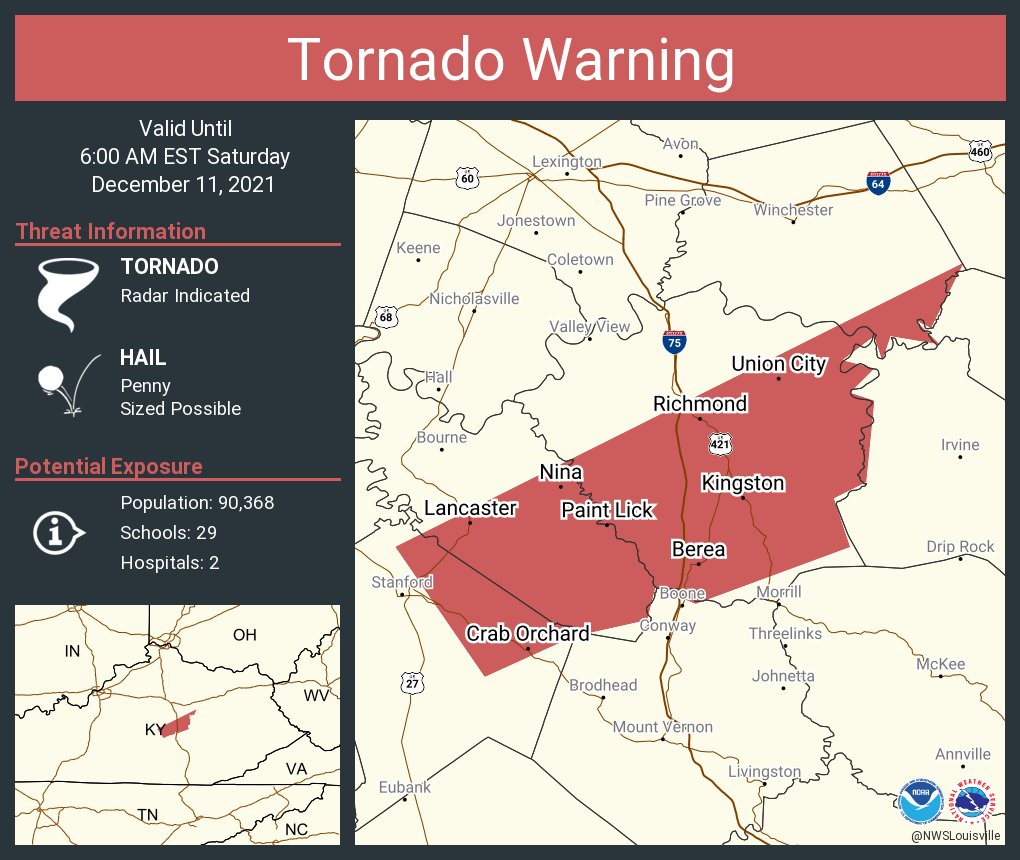 Tornado Warning for Lincoln, Garrard, Madison, and Clark counties