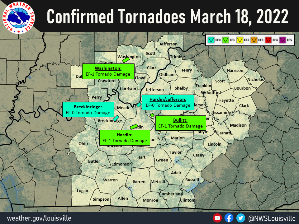 Track map for the tornadoes of March 18, 2022