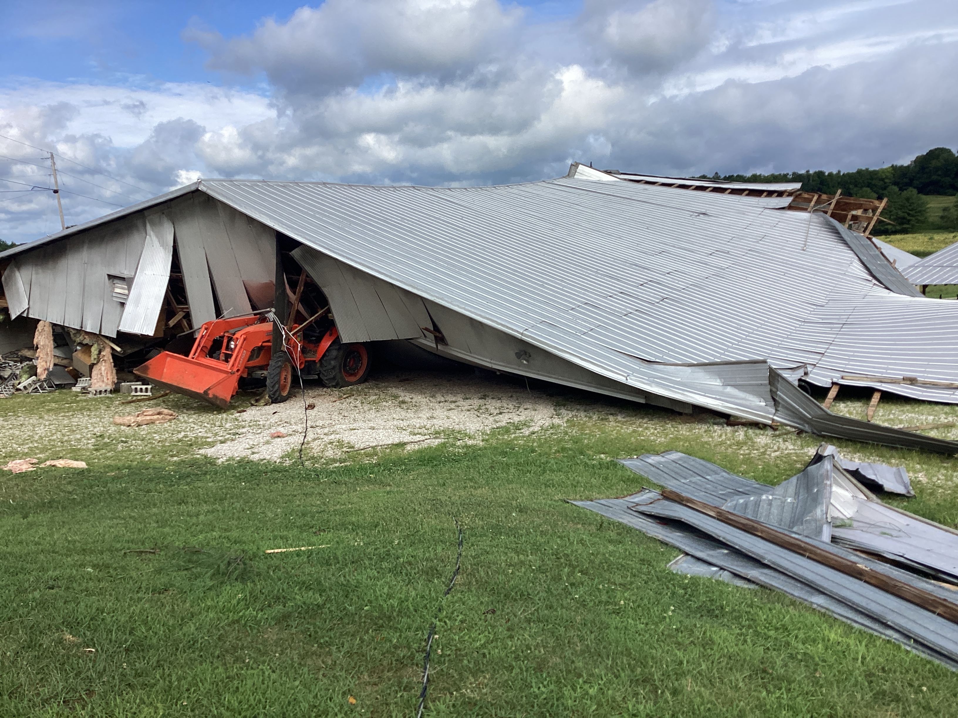 Tornado damage in northern Dubois County, Indiana on August 7, 2023