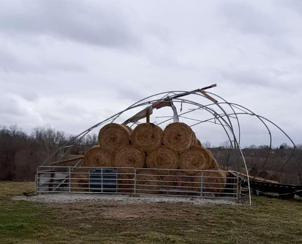 destroyed hay barn