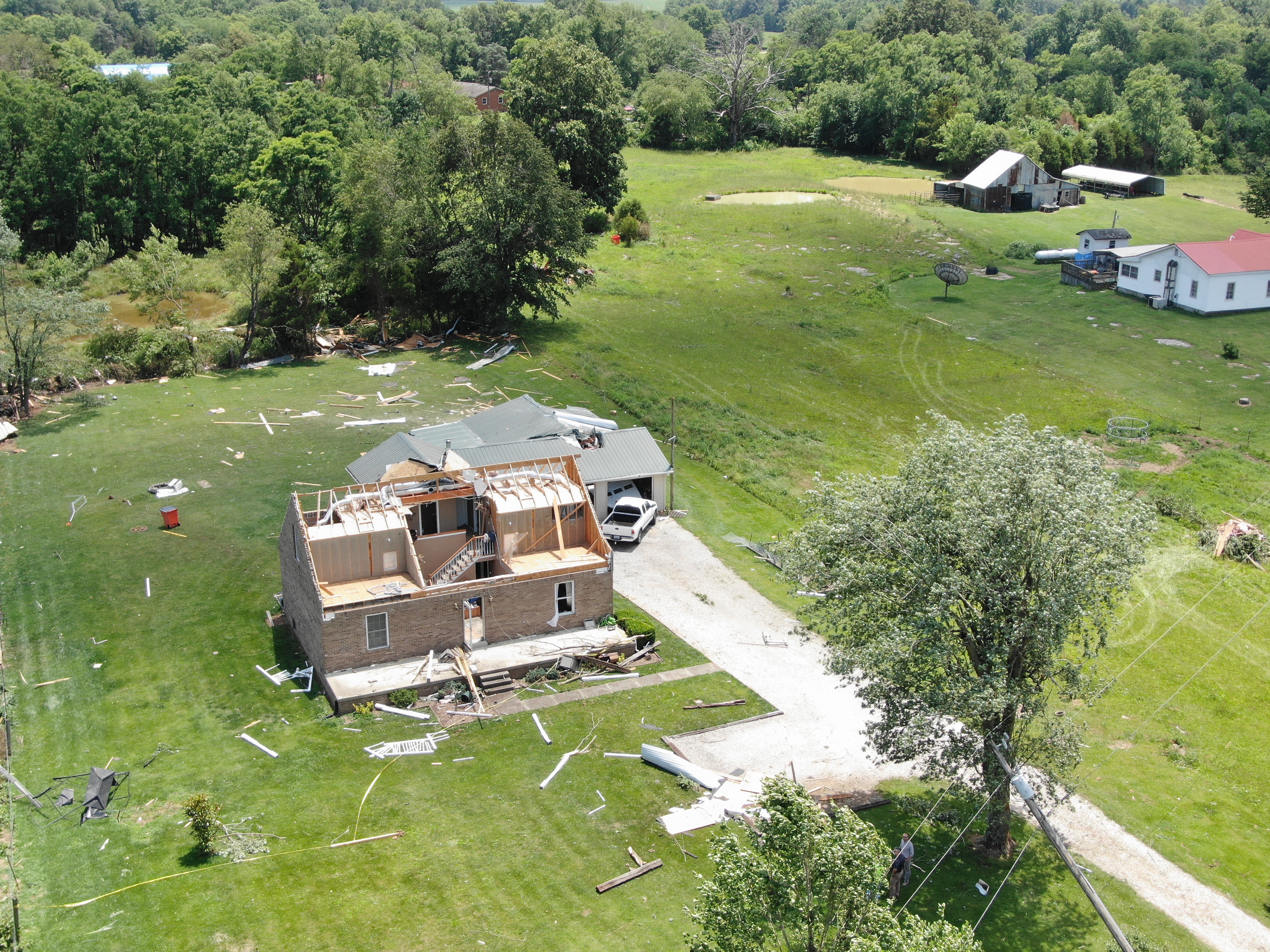 EF2 tornado damage in Hardin County, Kentucky on June 25, 2023