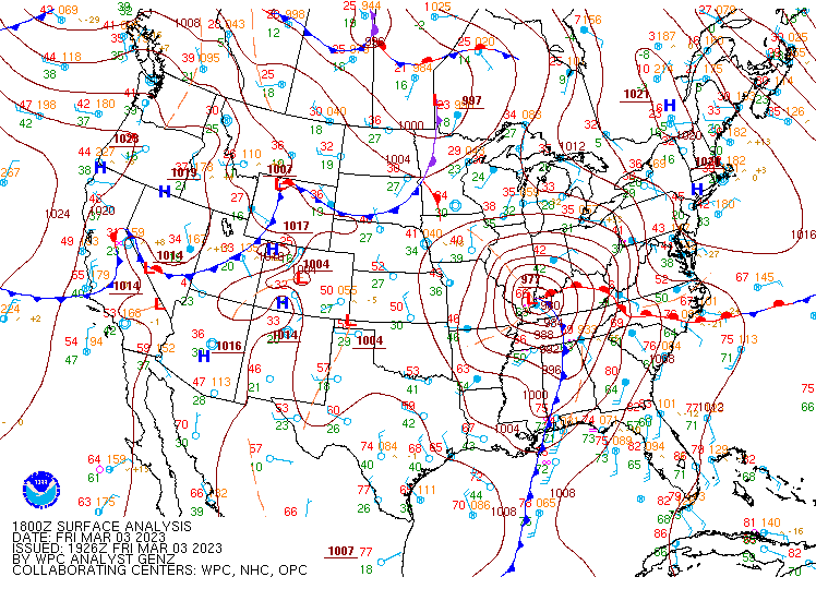 CONUS surface map at 1pm