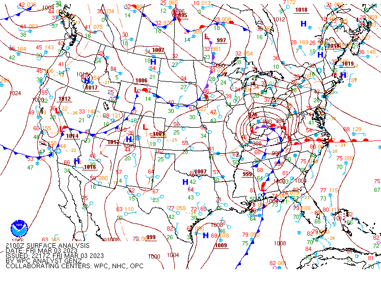 CONUS surface map at 4pm EST