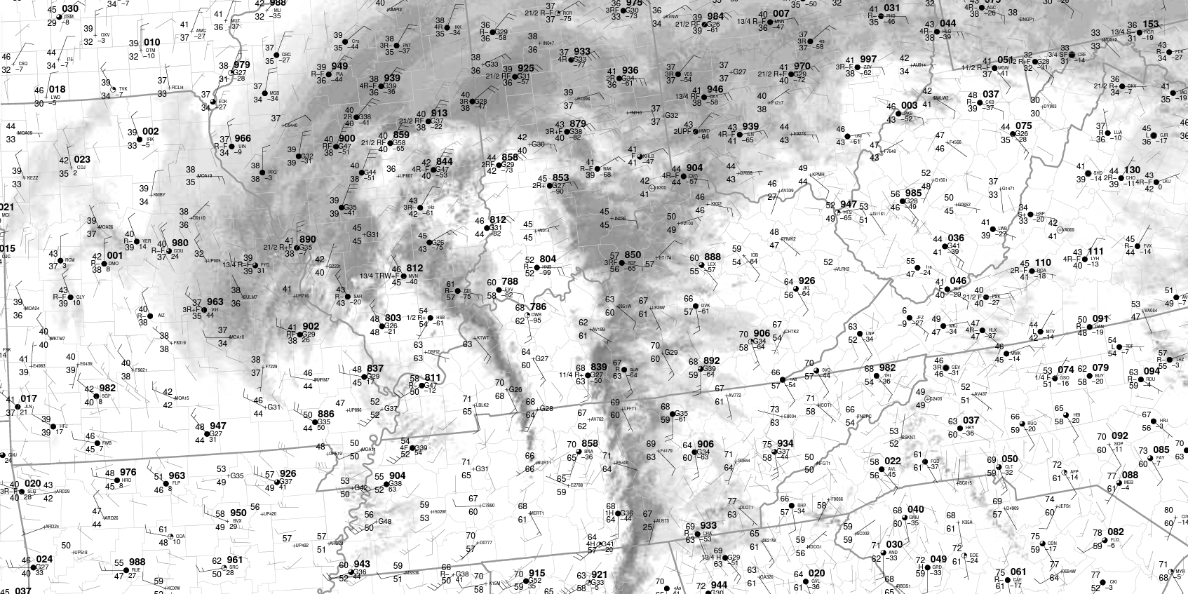 Ohio Valley surface map at 1pm EST