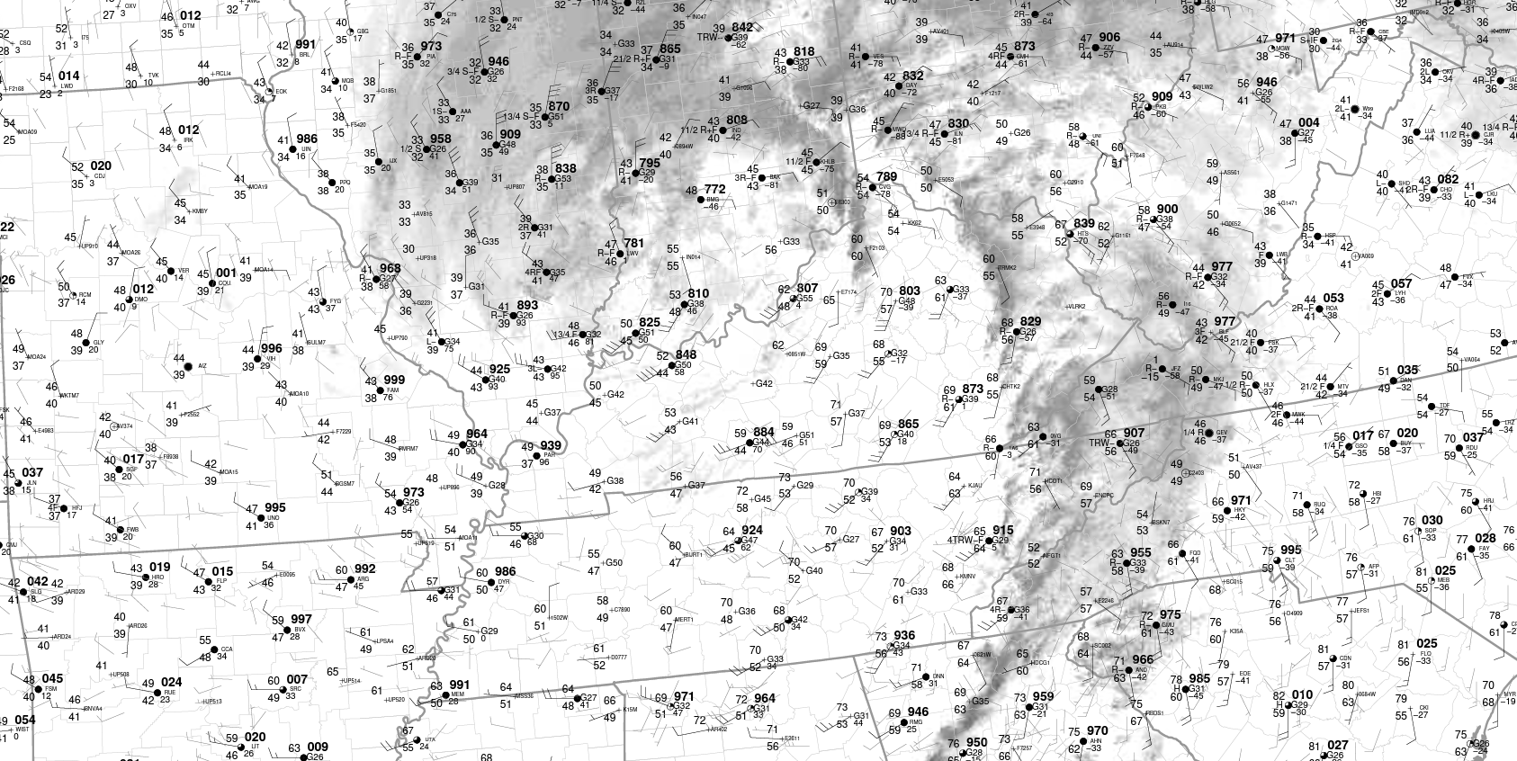 Ohio Valley surface map at 4pm EST