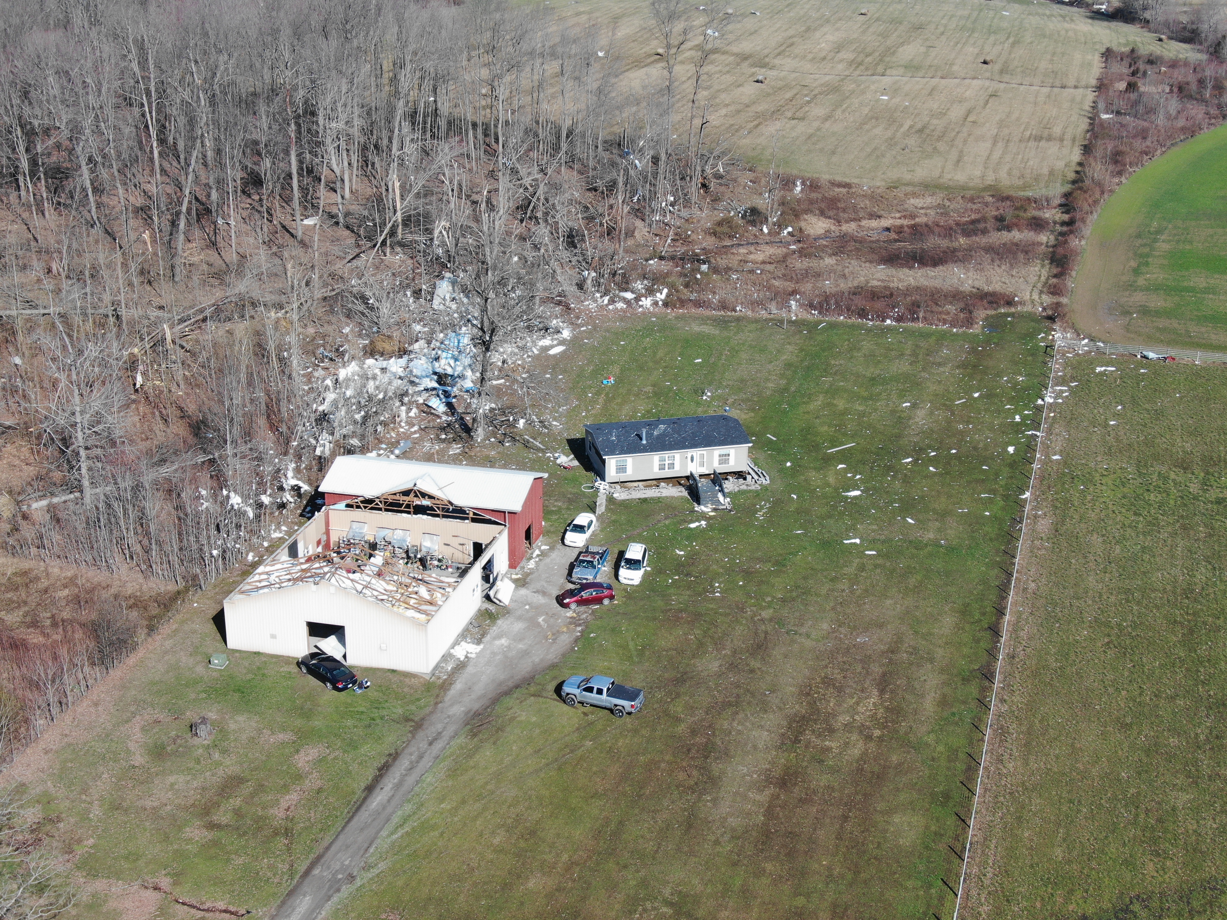 Tornado damage near Hanover, Indiana March 3, 2023