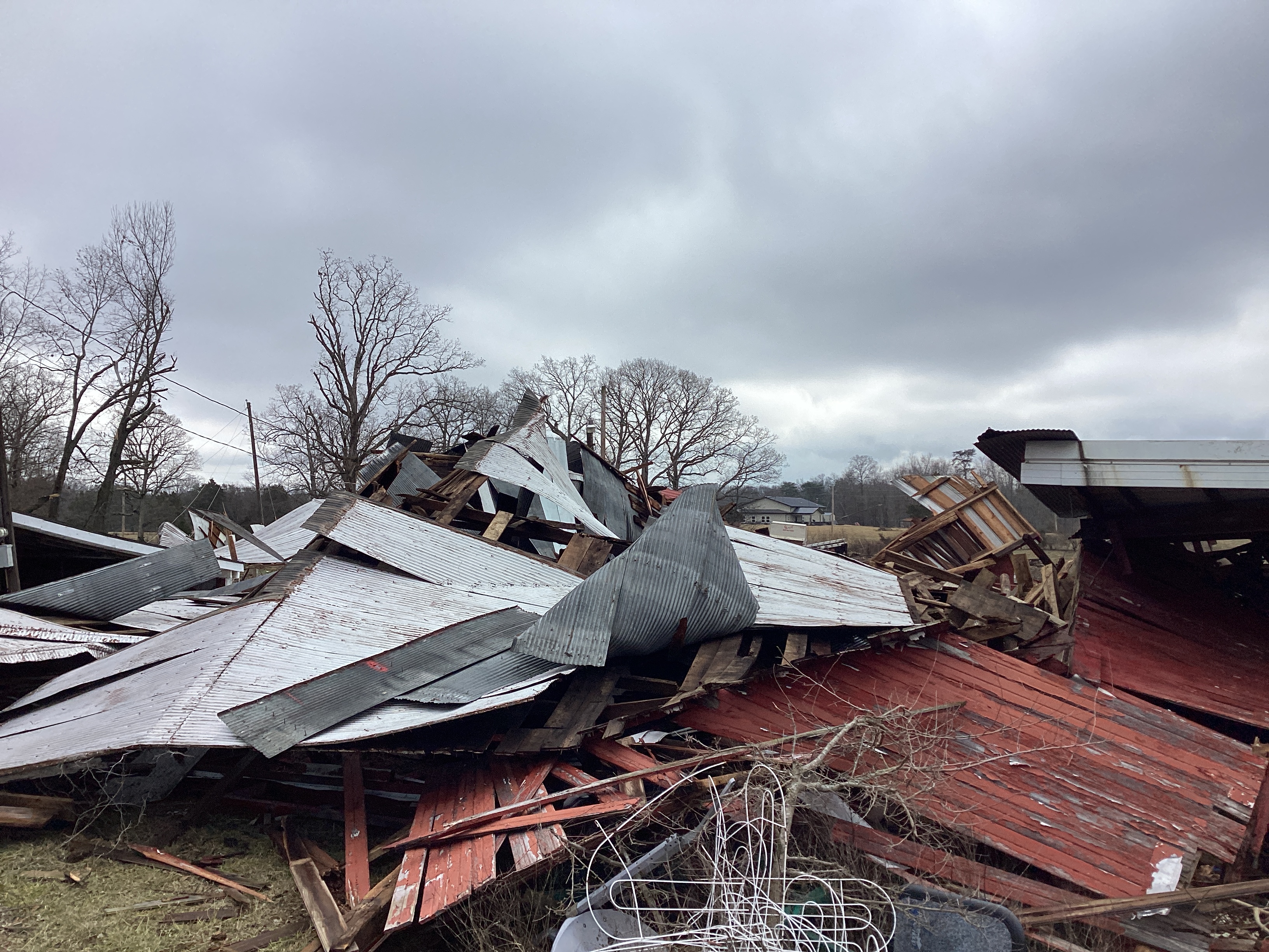 Tornado damage near Underwood, Indiana February 10, 2024