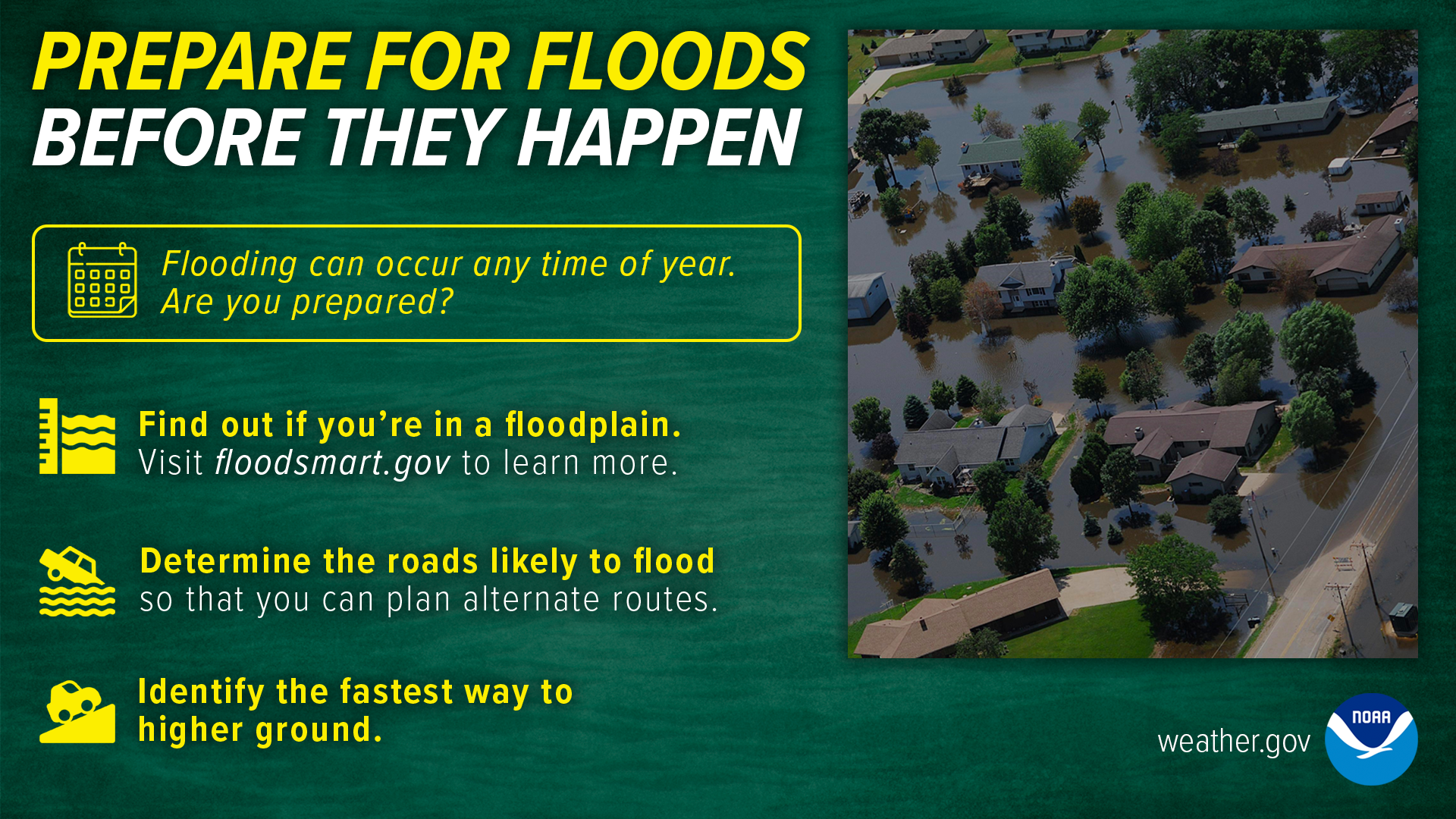 Play in the Pool, Not in Floodwaters!  Floodwaters can contain chemicals, sewage, and disease.  Unseen underwater debris can be sharp and cause injury.  Water depth can change unexpectedly (storm drains, washed-out roads)