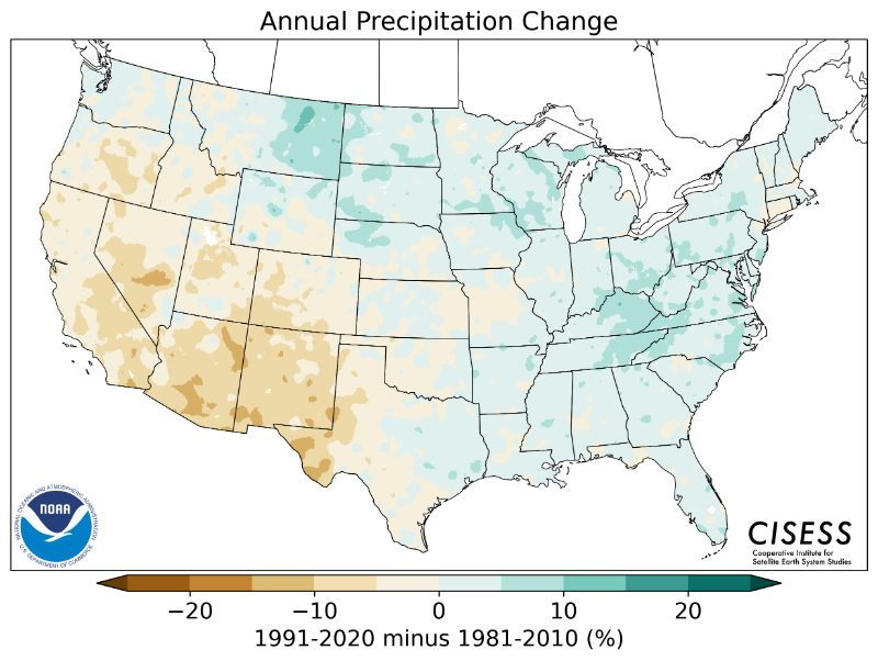 1981-2010 normal annual precipitation percentage change