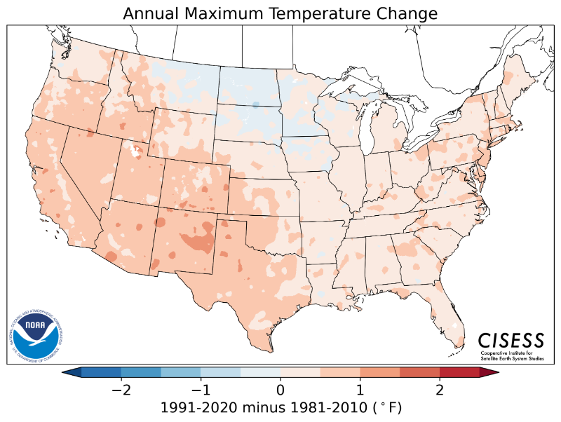 1981-2010 normal annual maximum temperature difference