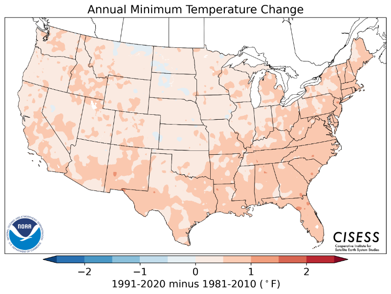 1981-2010 normal annual minimum temperature deifference