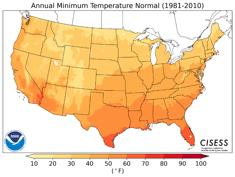 1981-2010 normal minimum temperature