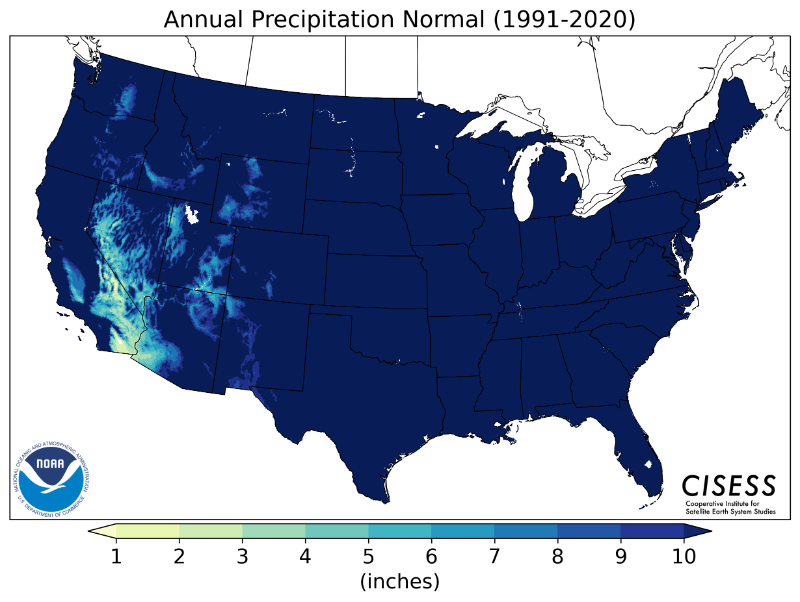 1991-2020 normal annual precipitation