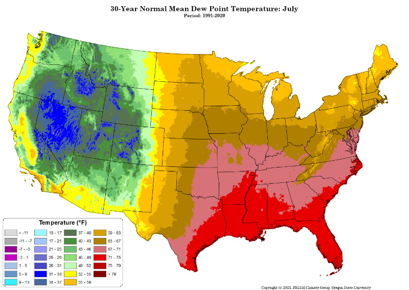 Normal July dew point