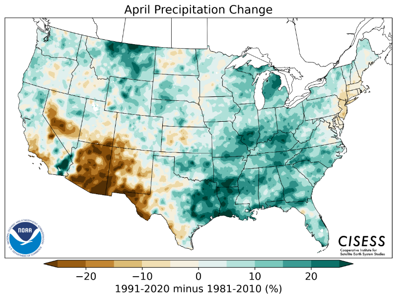 1981-2010 normal April precipitation percentage difference