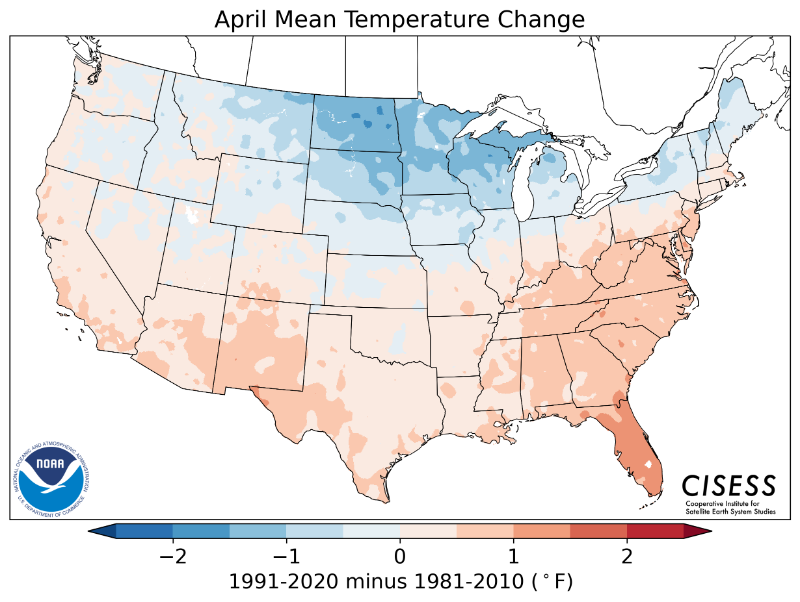 1981-2010 normal April average temperature difference