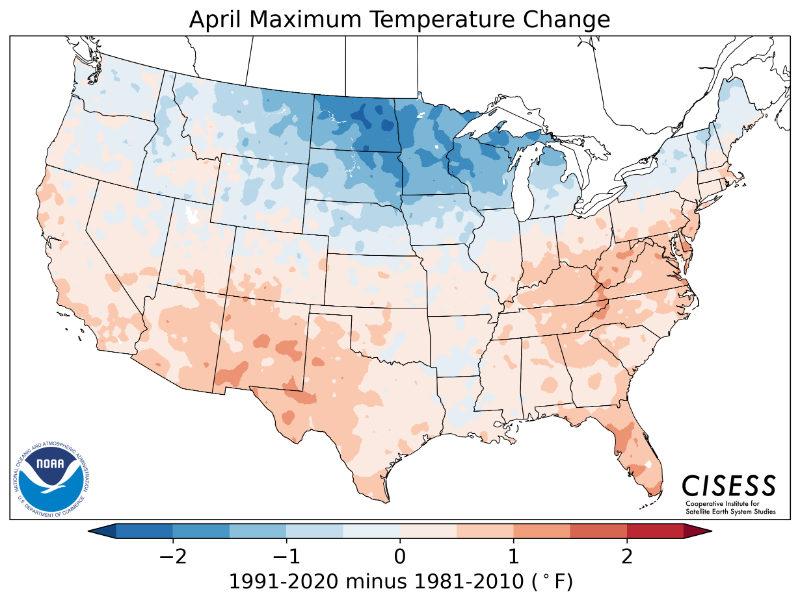 1981-2010 normal April maximum temperature difference