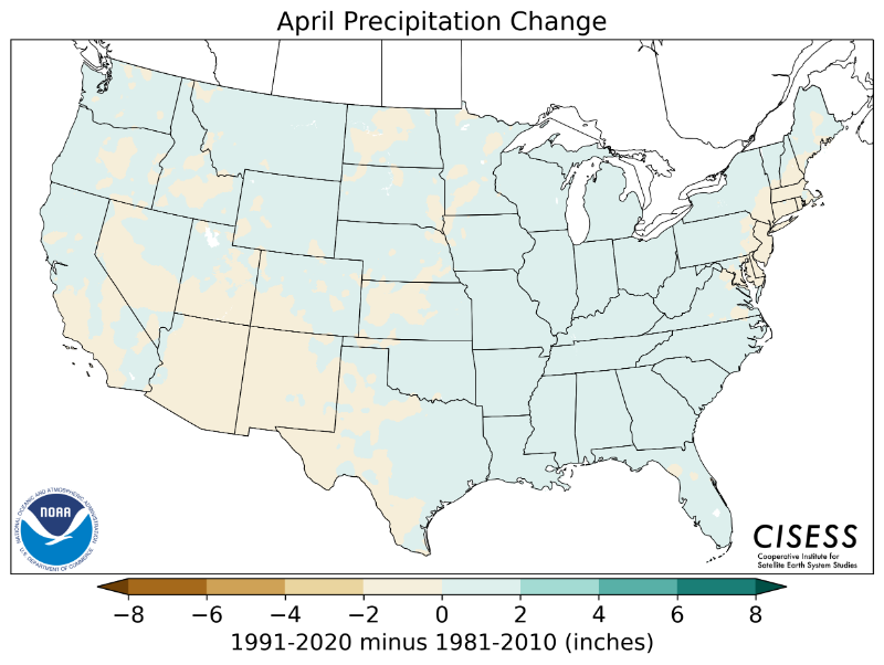 1981-2010 normal April precipitation value difference