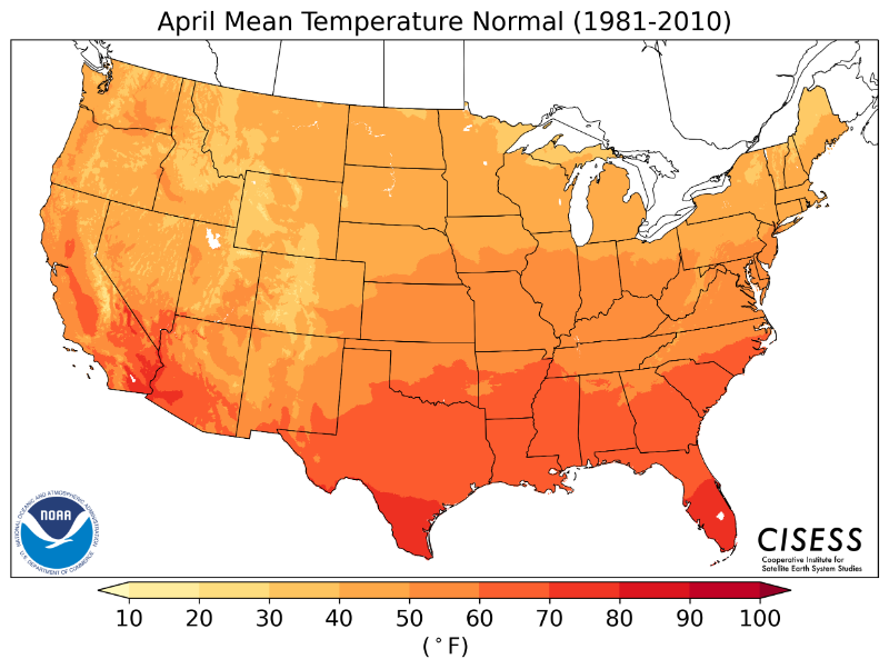 1981-2010 normal average temperature April