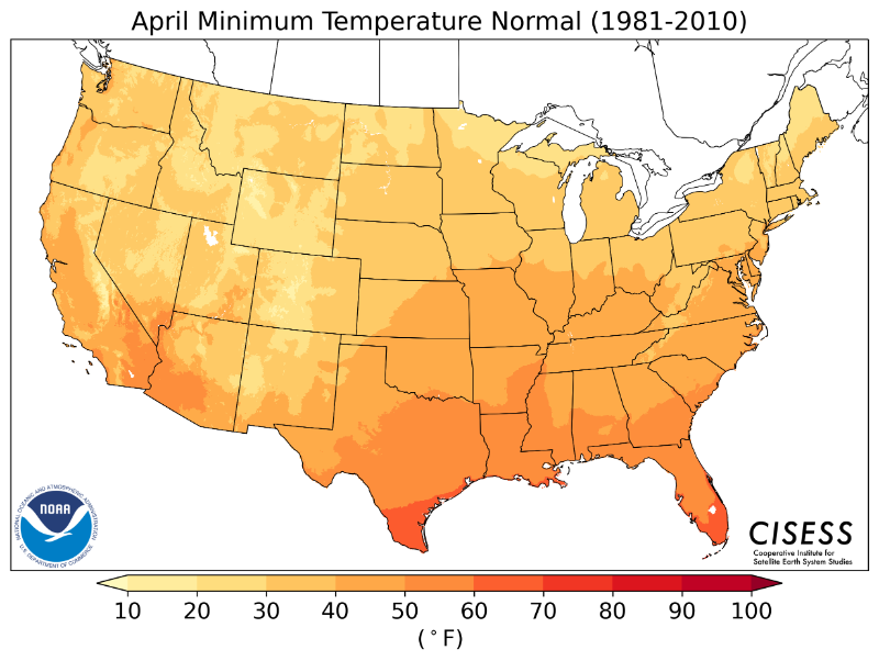 1981-2010 normal minimum temperature April