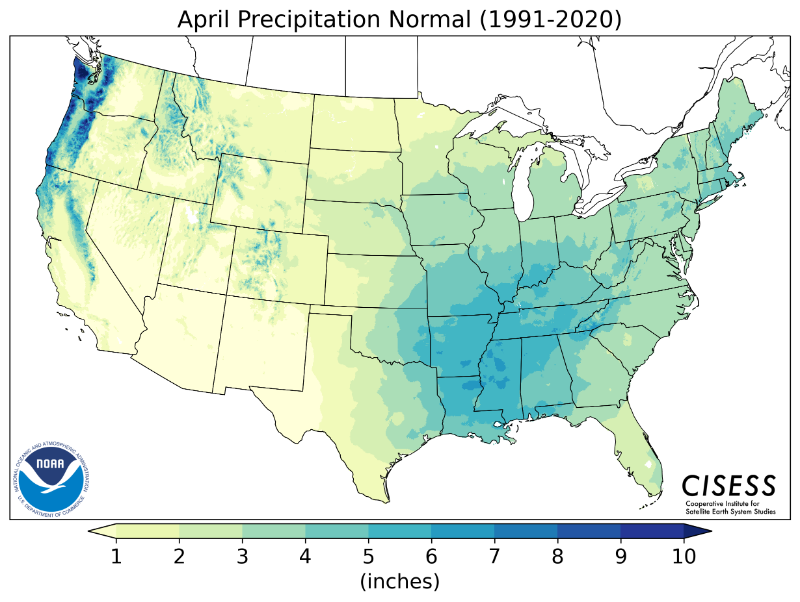 1991-2020 normal April precipitation