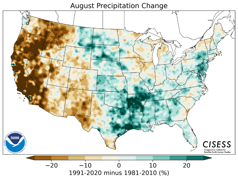 1981-2010 normal August precipitation percentage difference