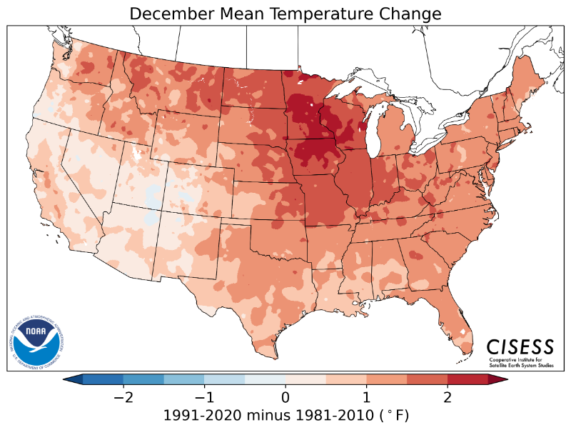1981-2010 normal December average temperature difference