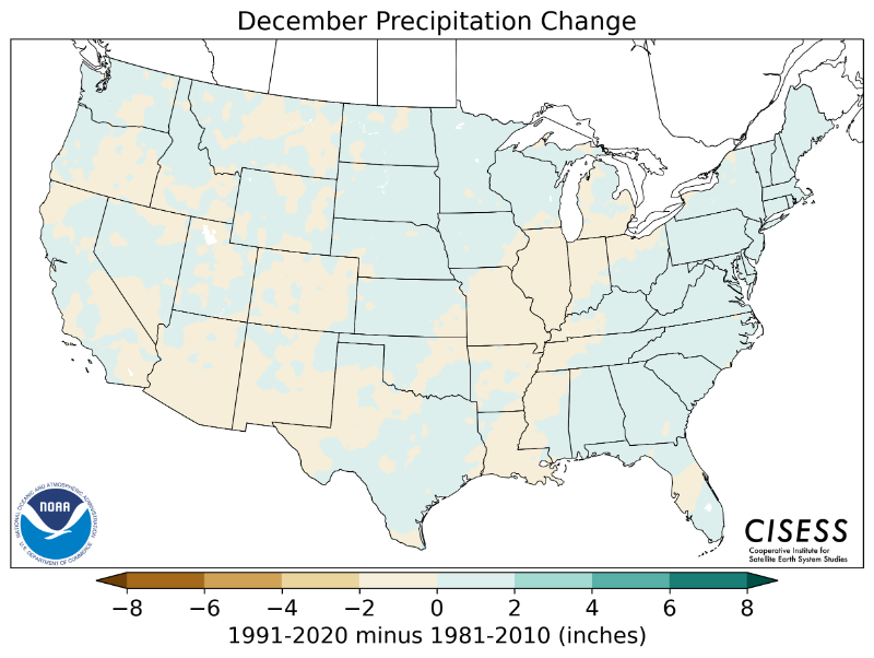 1981-2010 normal December precipitation value difference