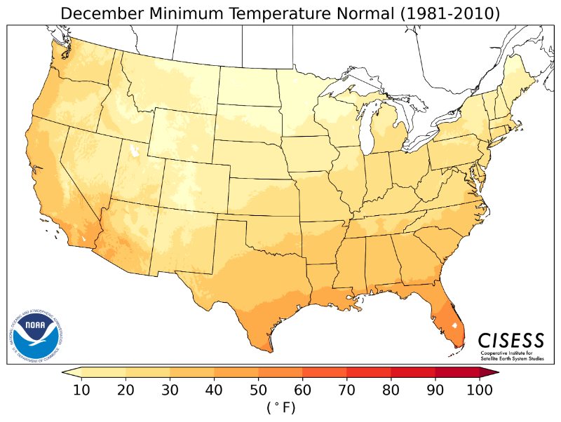 1981-2010 normal minimum temperature December