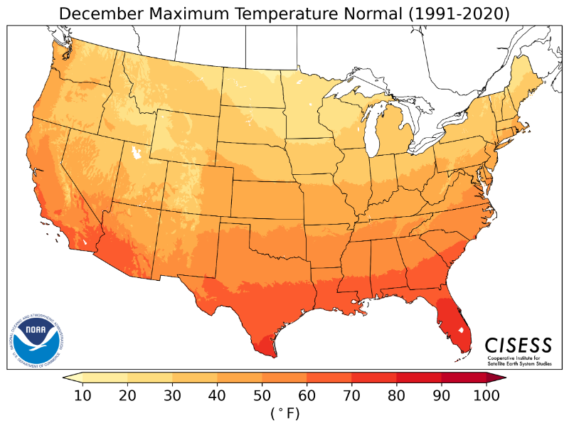 1991-2020 normal Decembe rmaximum temperature