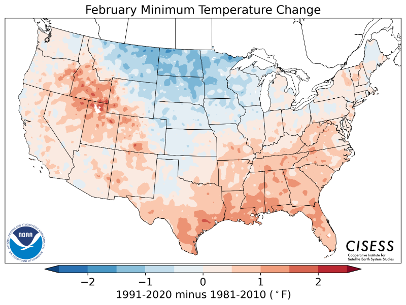 1981-2010 normal February minimum temperature difference