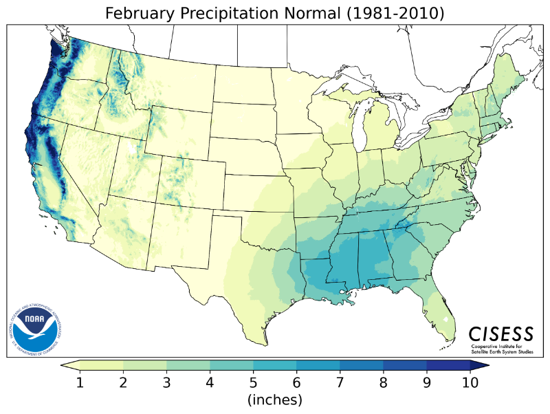 1981-2010 normal February precipitation