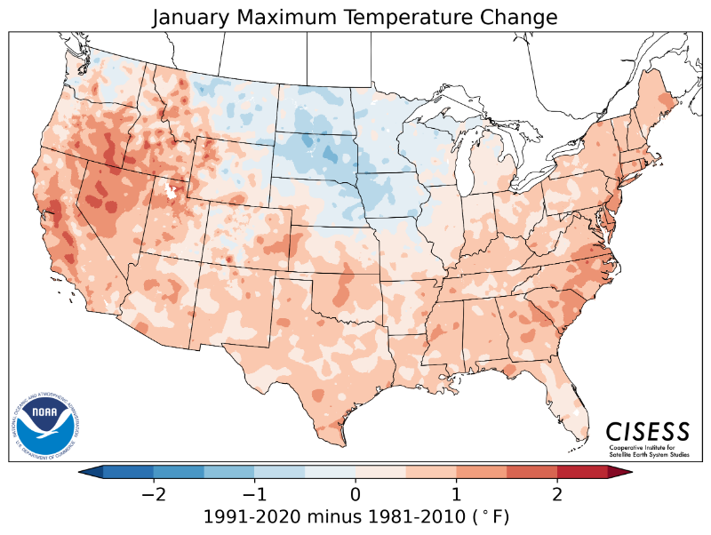 1981-2010 normal January maximum temperature difference
