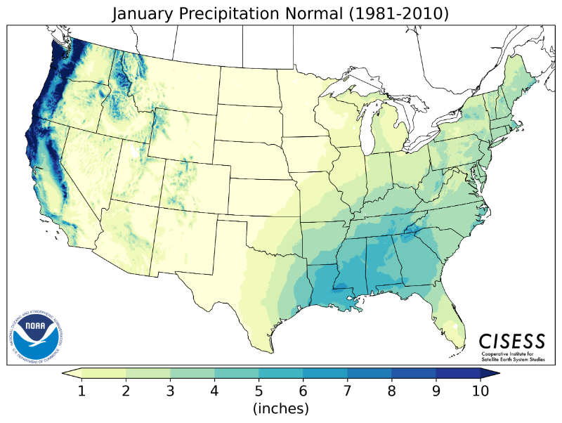 1981-2010 normal January precipitation
