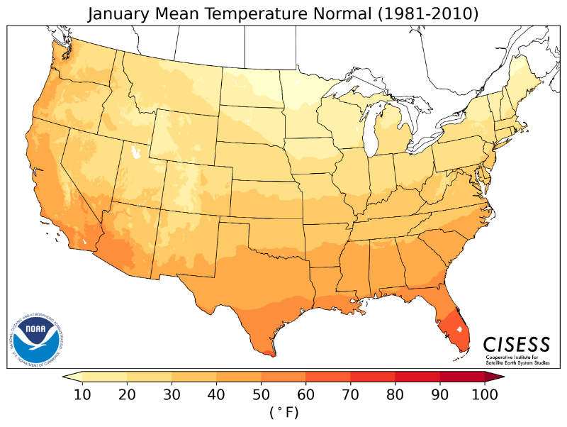 1981-2010 normal average temperature January