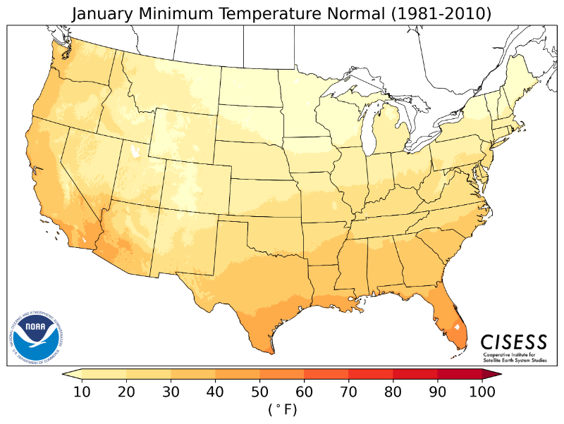 1981-2010 normal minimum temperature January