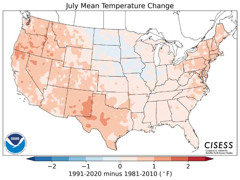 1981-2010 normal July average temperature difference