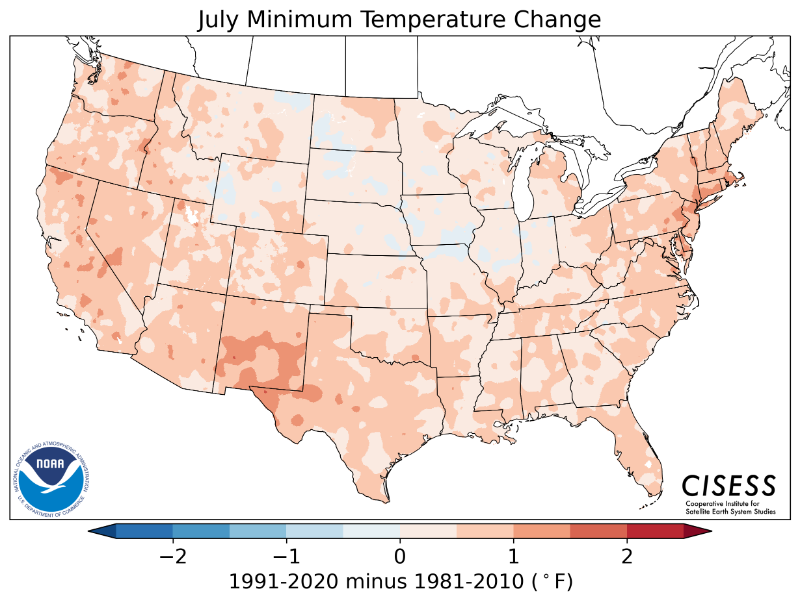 1981-2010 normal July minimum temperature difference