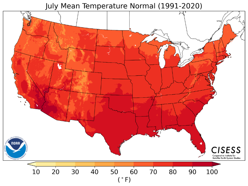 1991-2020 normal July average temperature