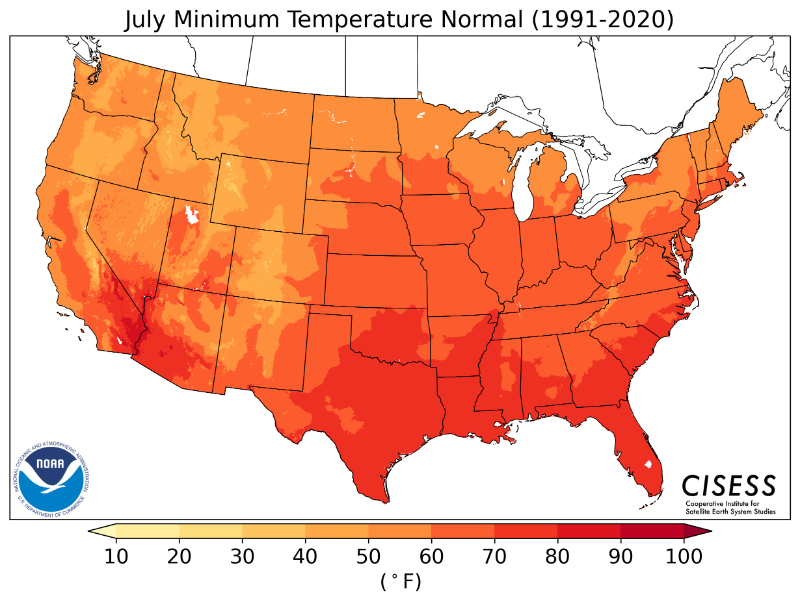 1991-2020 normal July minimum temperature