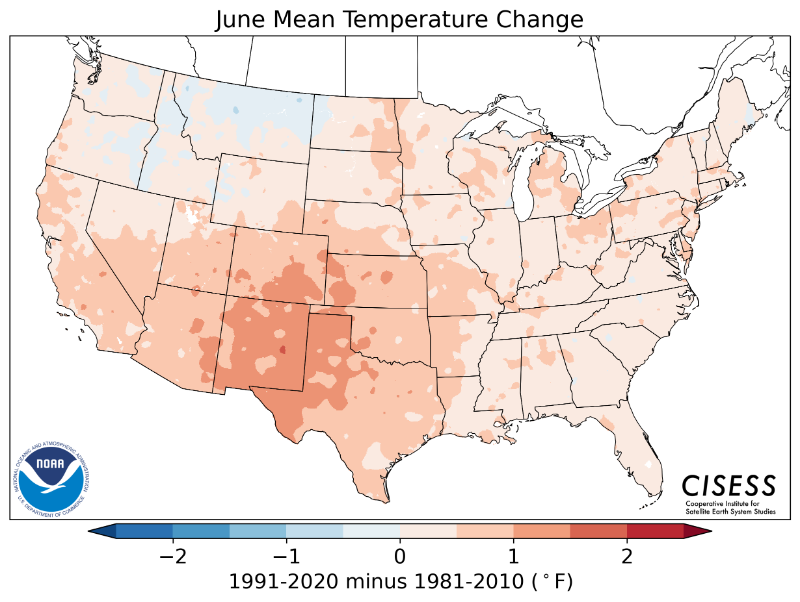1981-2010 normal June average temperature difference