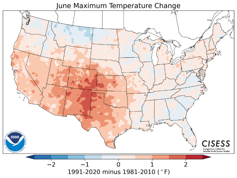 1981-2010 normal June maximum temperature difference