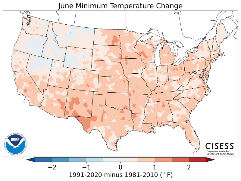 1981-2010 normal June minimum temperature difference