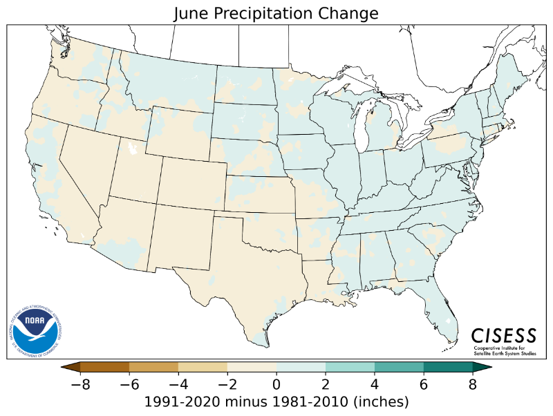 1981-2010 normal June precipitation value difference