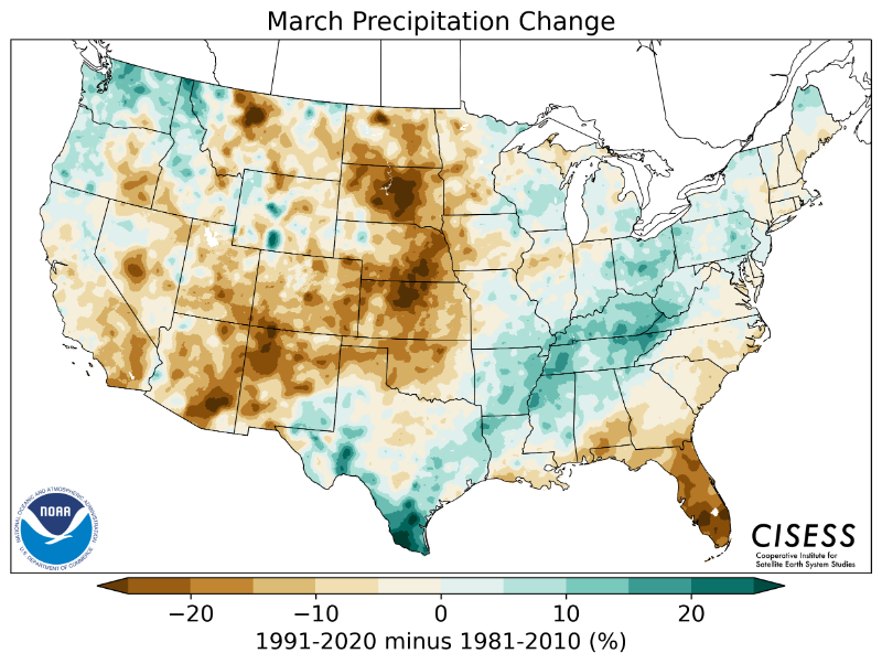 1981-2010 normal March precipitation percentage change