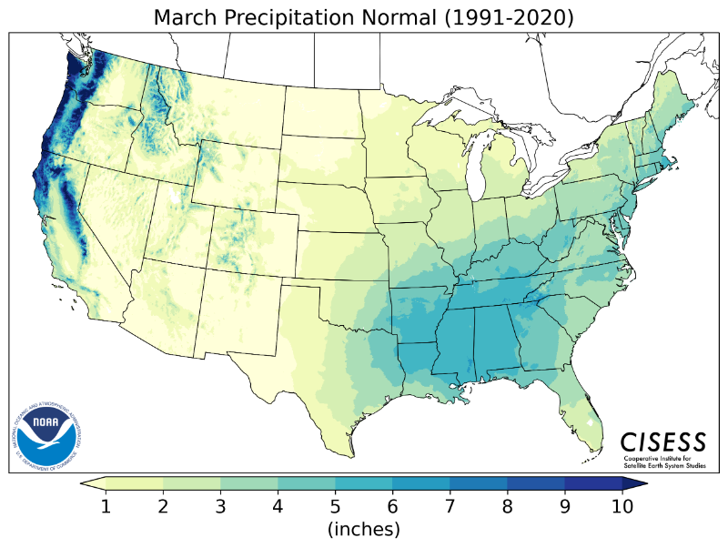 1991-2020 normal March precipitation