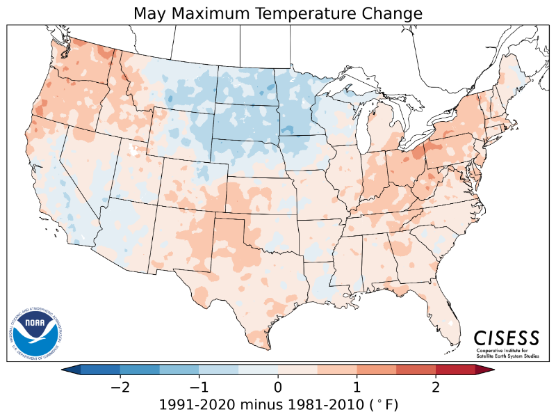 1981-2010 normal May maximum temperature difference