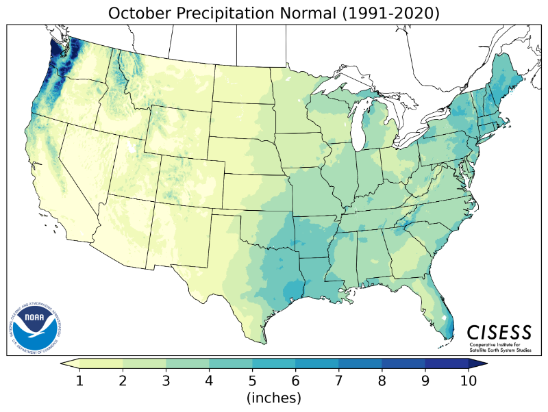 1991-2020 normal October precipitation